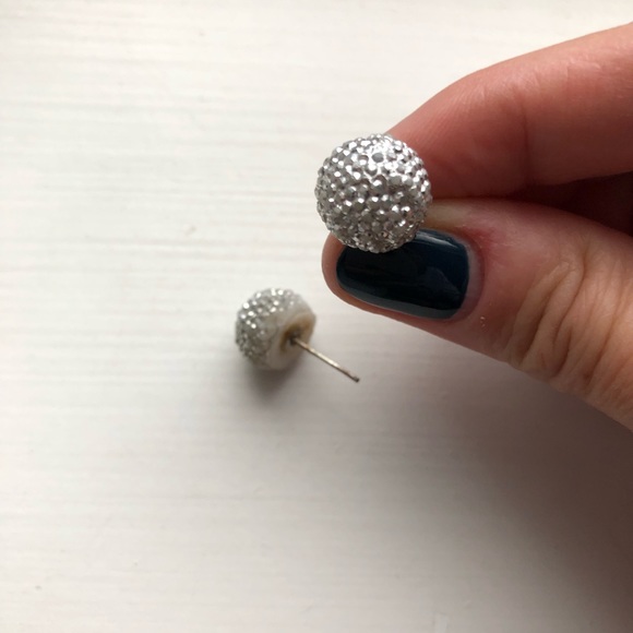 Shimmery silver “disco ball” bauble stud earrings - Picture 4 of 5